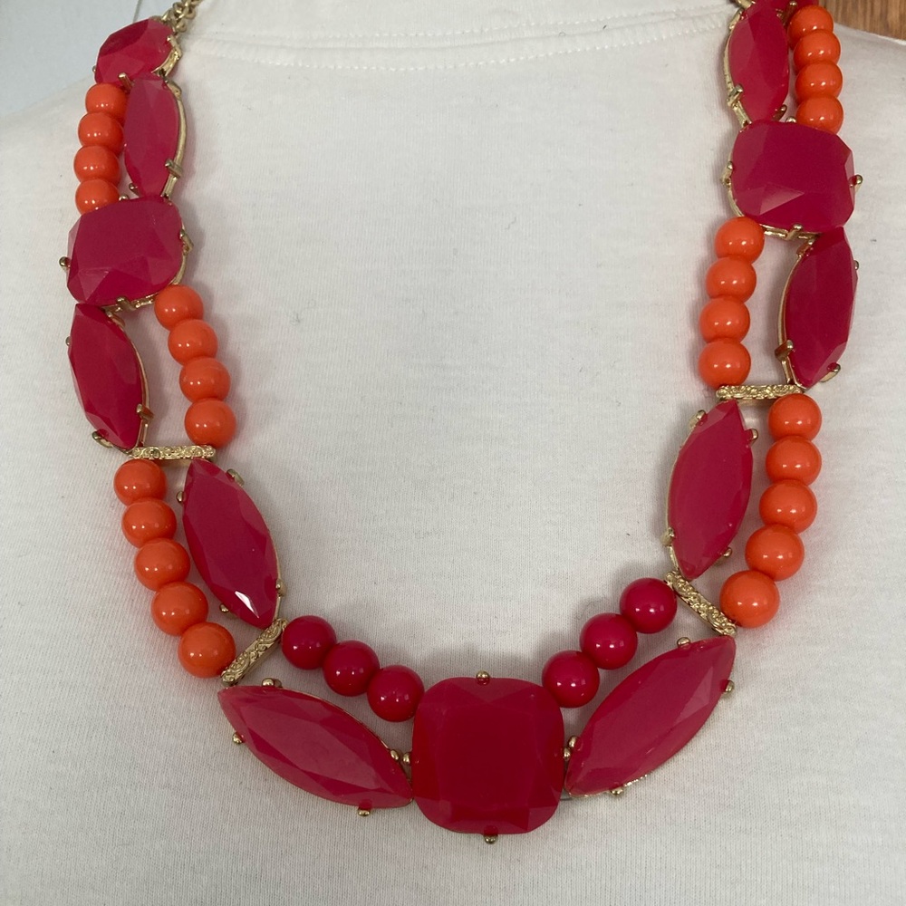 Elegant Pink and Orange Statement Necklace